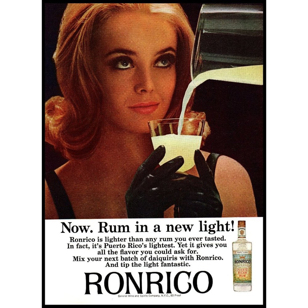 1965 Ronrico Rum Vintage Print Ad Redhead Sexy Smokey Eyes Black Gloves Wall Art